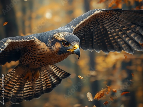 Falcon s Intense Gaze as It Dives Capturing Predatory Precision photo