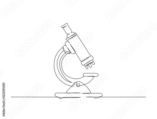 Continuous one line drawing of microscope - laboratory equipment. Microscope in single line draw illustration. Editable stroke.