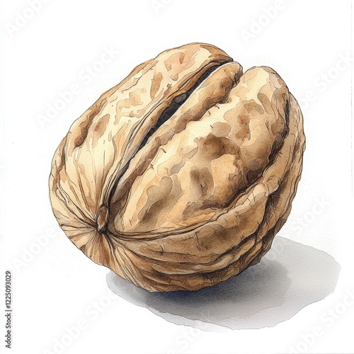 Walnut Illustration solated on white background Drawing watercolor illustration art photo