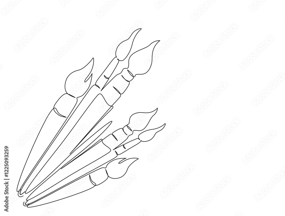 Continuous one line drawing of paint brushes. Brushes in single line draw illustration. Editable stroke. Continuous one line drawing of paint brushes. Brushes in single line draw illustration. Editable stroke.