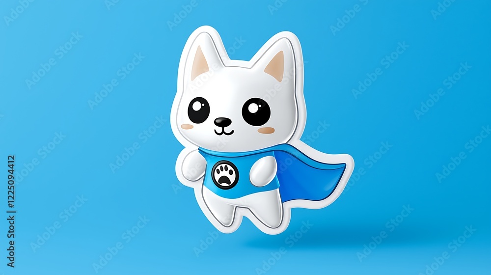Adorable White Puppy Superhero in Blue Cape. 3D Cartoon Character Adorable White Puppy Superhero in Blue Cape. 3D Cartoon Character
