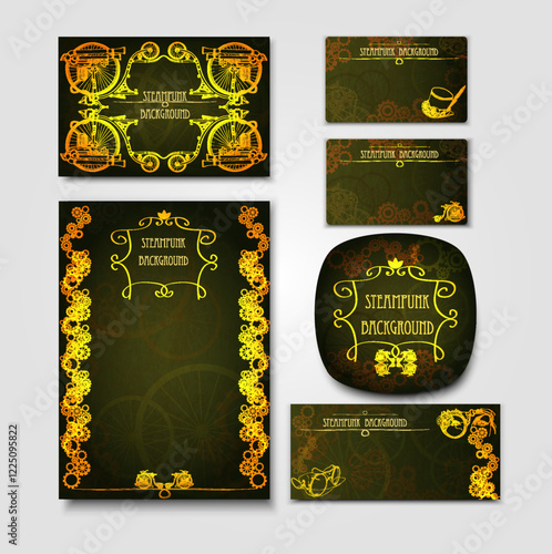 Steampunk Blank Pack Holiday Party Edwardian Victorian Style. Vector