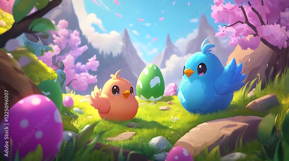 Colorful Easter Themed Mobile Game with Cute Bird Characters Colorful Easter Themed Mobile Game with Cute Bird Characters