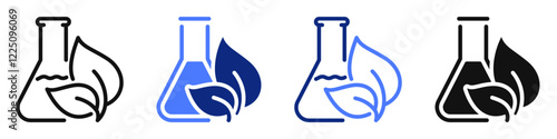 Vector icon or logo of laboratory flask with leaf related to chemistry and biology science, education and medicine. Symbol for website or app ui, logo design, illustration