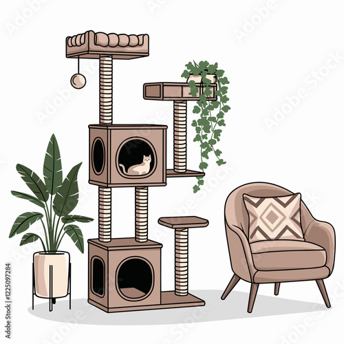 Modern Cat Tree with Cozy Interior Design