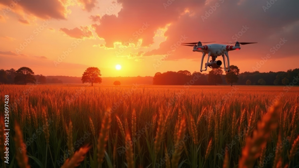 Drone Soaring Over Golden Wheat Field at Sunset, Capturing Breathtaking Aerial Views Drone Soaring Over Golden Wheat Field at Sunset, Capturing Breathtaking Aerial Views