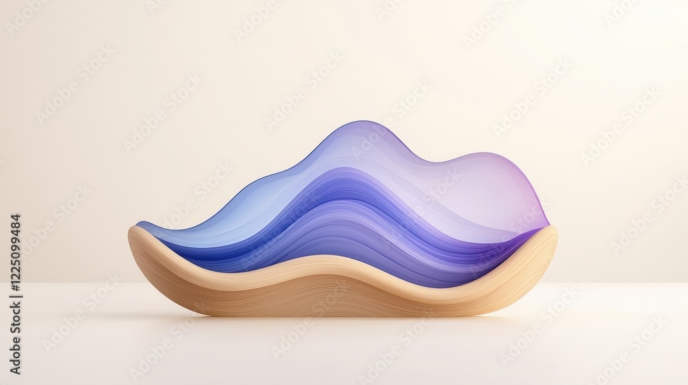 Abstract waves of purple and blue softness in a wooden bowl on a neutral background Abstract waves of purple and blue softness in a wooden bowl on a neutral background