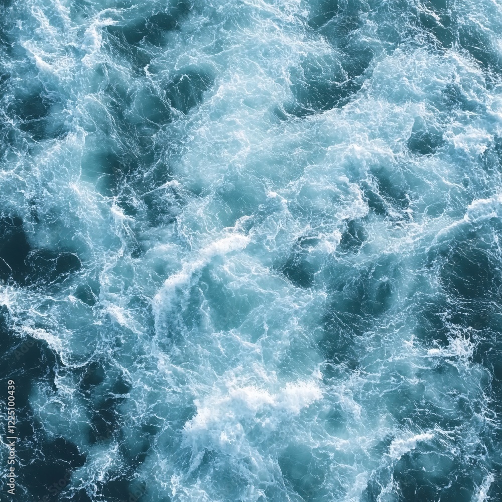 Turbulent ocean surface with foamy waves and deep blue hues creating a dynamic water texture Turbulent ocean surface with foamy waves and deep blue hues creating a dynamic water texture