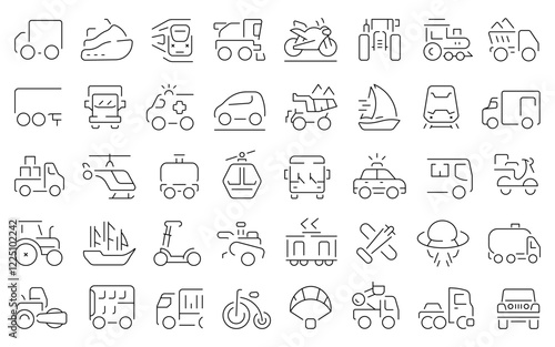 Transport thin line icons set. Transport vector symbol and icons.