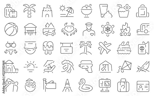 Vacation thin line icons set. Vacation vector symbol and icons.