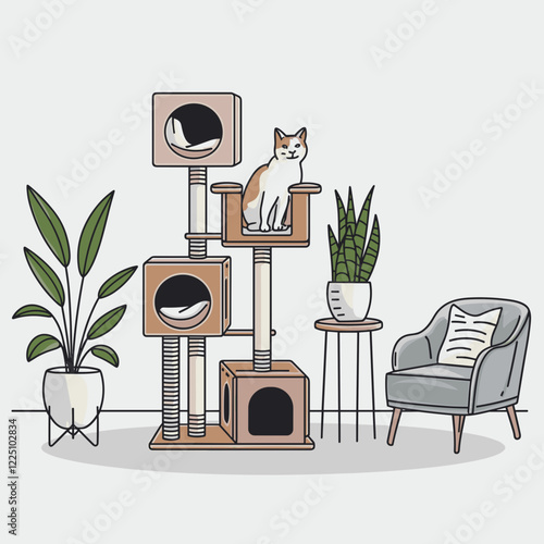 Modern Cat Tree with Cozy Interior Design