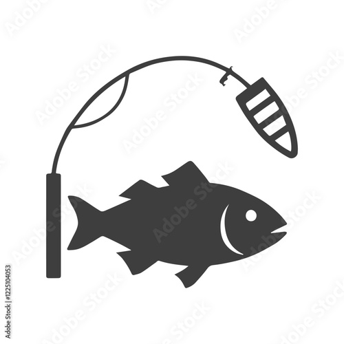 Black Silhouette Fish and Rod Logo Concept

