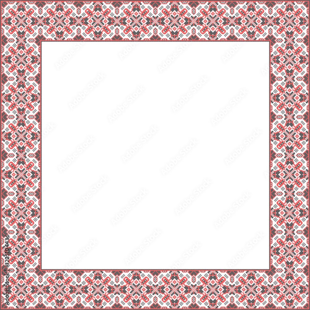Vector illustration frame for text of Ukrainian ornament in ethnic style, identity, vyshyvanka, embroidery for print clothes, websites, banners. Background. Geometric design, border, copy space, frame Vector illustration frame for text of Ukrainian ornament in ethnic style, identity, vyshyvanka, embroidery for print clothes, websites, banners. Background. Geometric design, border, copy space, frame