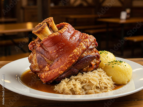 A classic German dish, is a roasted pork knuckle that is slow-cooked to perfection. The meat is tender and juicy, with a crispy skin that is often served with sauerkraut and dumplings.