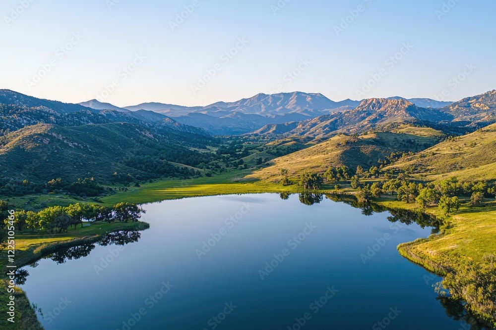 Obraz premium Tranquil aerial view of a lake surrounded by majestic mountains nature photography peaceful environment scenic landscape