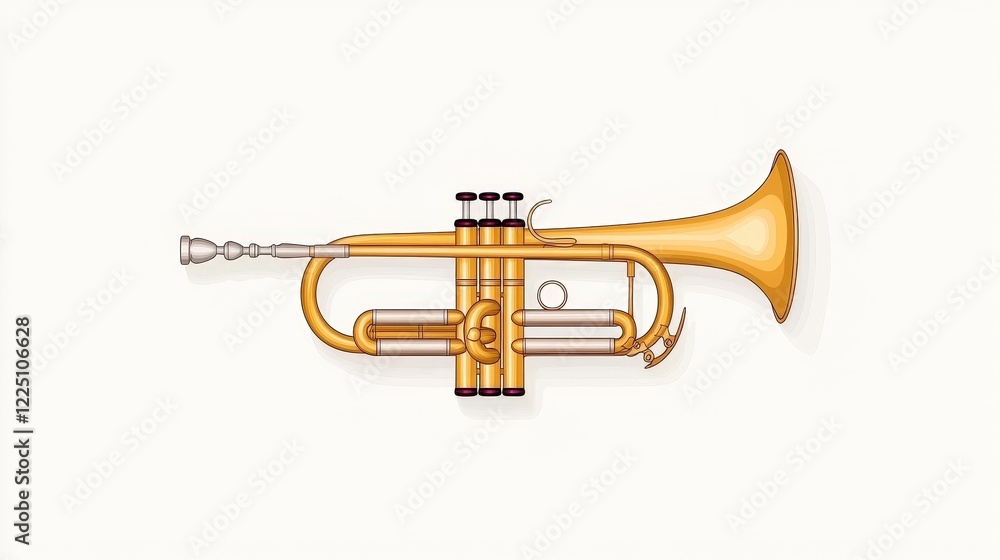 Fototapeta premium Colorful Illustration of a Classic Trumpet on a Clean White Background for Musical Themes
