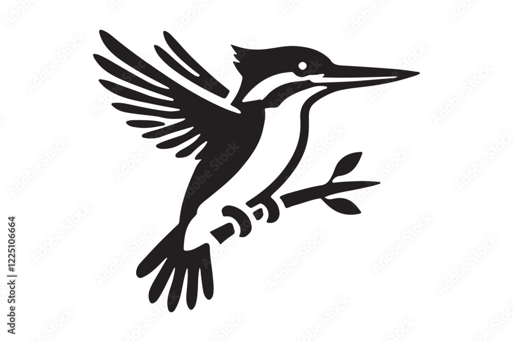 Naklejka premium Kingfisher Bird Shadow Art Black Silhouette Vector Illustration