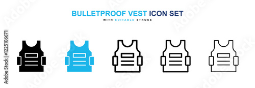 Bulletproof vest icons in black and blue colors collection