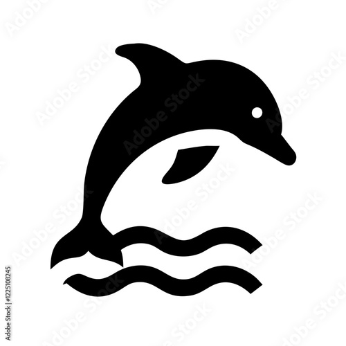 dolphin icon black silhouette jumping over waves for marine life themed decor 