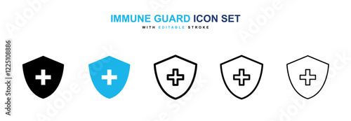 Immune guard icons in black and blue colors collection