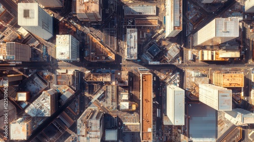 Aerial view of urban industrial area cityscape photography intricate patterns of factories and warehouses modern environment bird's eye perspective photo