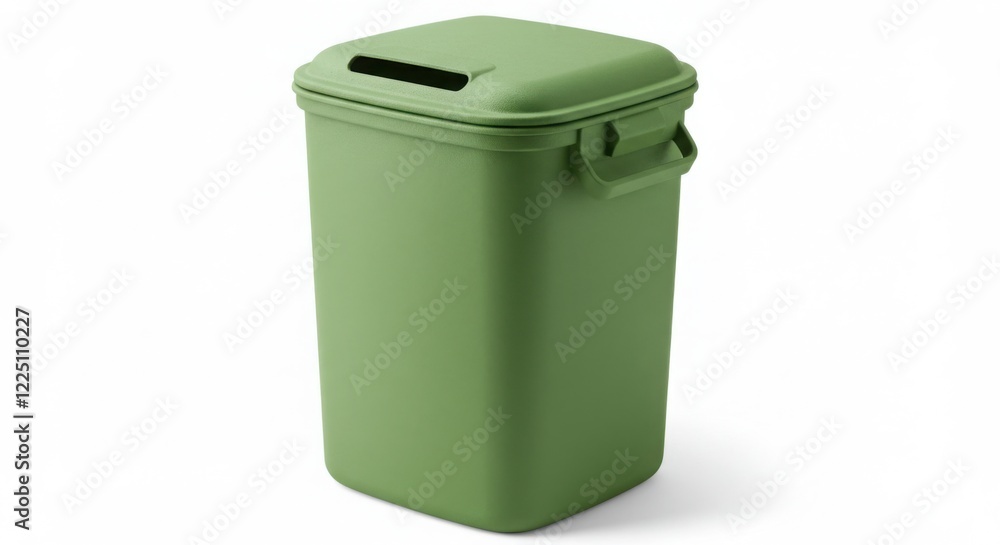 Green Compost Bin with Lid and Handles Isolated on White Green Compost Bin with Lid and Handles Isolated on White