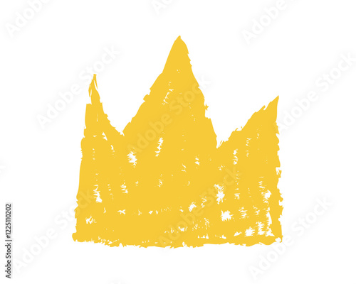 Wax crayon drawing crown doodle element. Chalk textured scribble illustration isolated on white background.