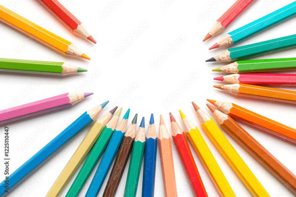 Multi-colored pencils on a white background. Drawing, notes, writing. Multi-colored pencils on a white background. Drawing, notes, writing.