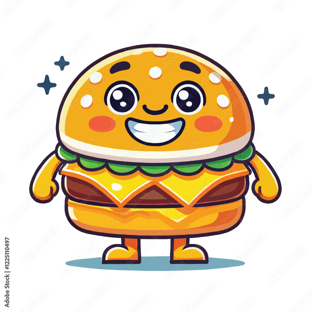 Cheerful Cartoon Hamburger Character Cheerful Cartoon Hamburger Character