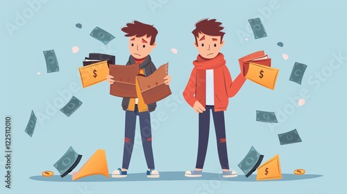 Financial Hardship Concept: Person Opening Empty Purse Feeling Broke and Sad