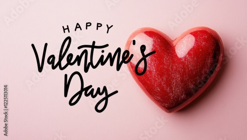 Wallpaper Mural Happy Valentines Day text with red heart on pink background, romantic love concept for greeting card or holiday celebration Torontodigital.ca