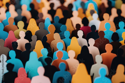 Colorful crowd of paper cutout figures representing diverse people in unity.