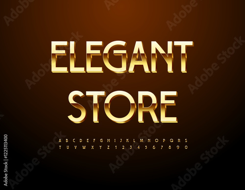 Vector Fashion sign Elegant Shop. Chic Gold 3D Font. Stylish Alphabet Letters and Numbers set