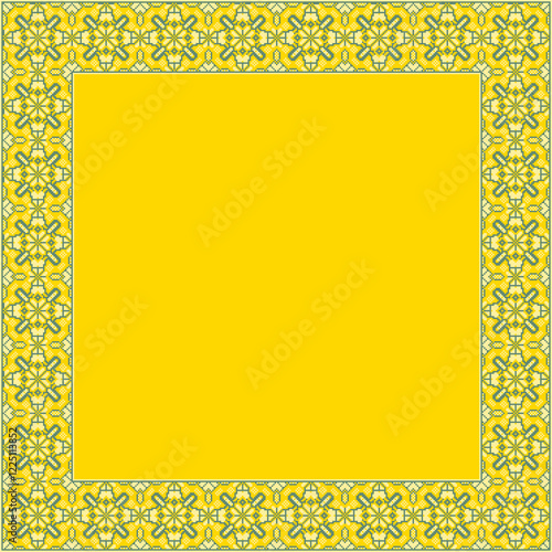 Vector illustration frame for text of Ukrainian ornament in ethnic style, identity, vyshyvanka, embroidery for print clothes, websites, banners. Background. Geometric design, border, copy space, frame