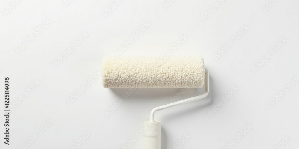 Fototapeta premium A pristine white paint roller rests on a smooth, even surface, ready for a fresh coat