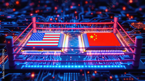 AI Revolution Represented by Computer Chips Battling in a Boxing Arena