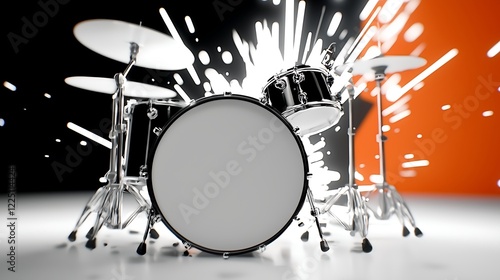 Dynamic Drum Kit Explosion A Vibrant Musical Composition photo