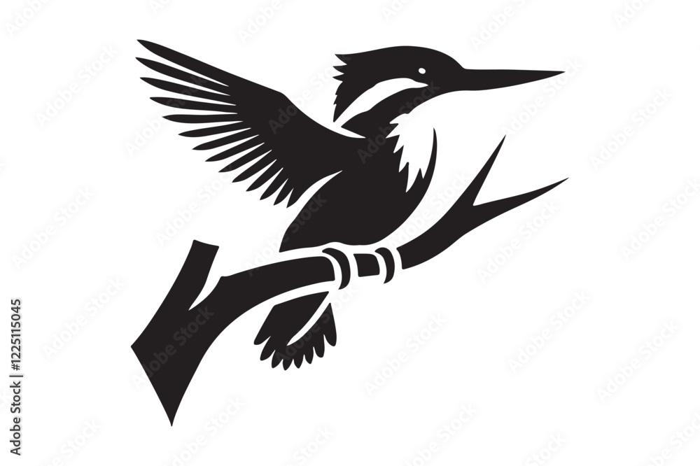 Black Silhouette of Kingfisher Elegant Vector Illustration Black Silhouette of Kingfisher Elegant Vector Illustration