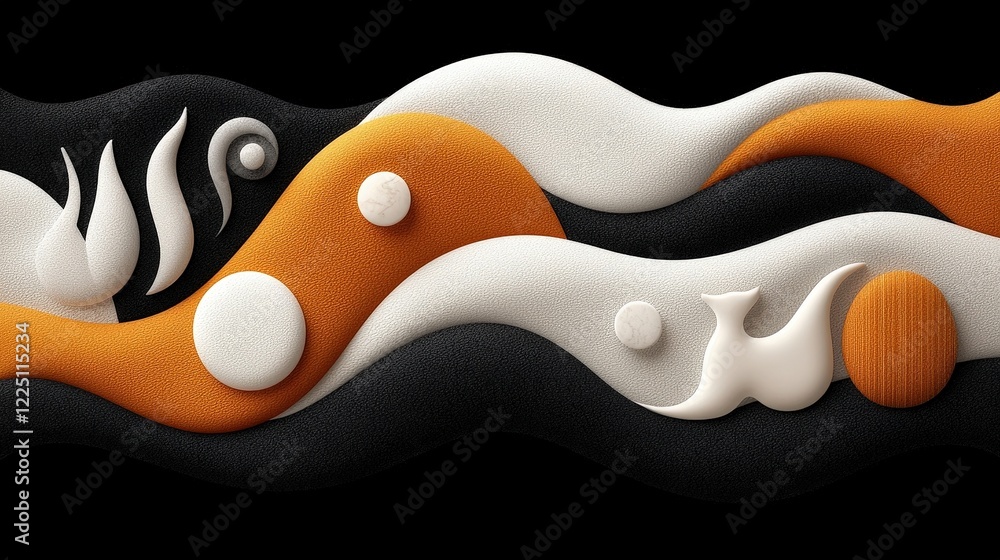 Obraz premium Abstract Wave Pattern with Orange and White Elements on Black Background