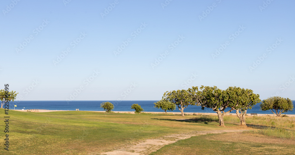Naklejka premium Beautiful view of a golf course in the Ria Formosa lagoon, Algarve