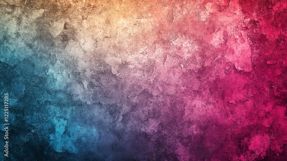 Obraz premium Abstract textured background with a vibrant color gradient transitioning from cool blues and grays to warm oranges and pinks. The texture is rough