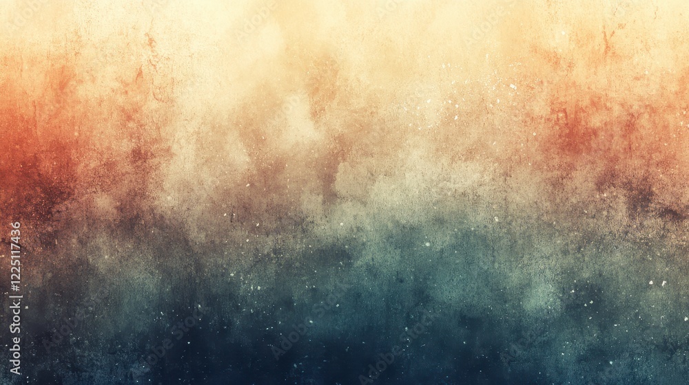 Obraz premium Abstract background with warm and cool tones, featuring a blend of orange, brown, teal, and dark blue hues. The texture is grainy and speckled
