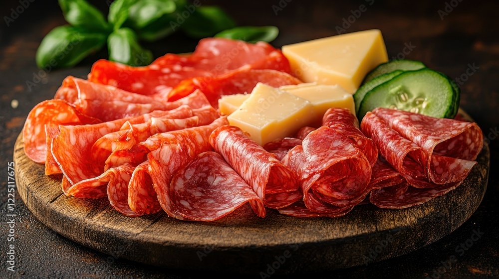 Delicious Salami and Cheese Platter with Cucumber Delicious Salami and Cheese Platter with Cucumber