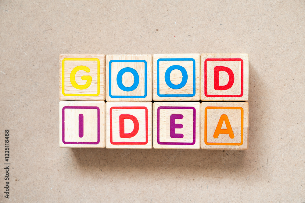 Alphabet letter block in word good idea on wood background Alphabet letter block in word good idea on wood background