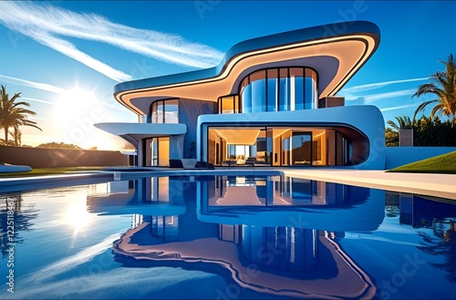 luxurious retreat, designed for the modern era, where contemporary living meets the tranquility of nature. Cool big pool.
