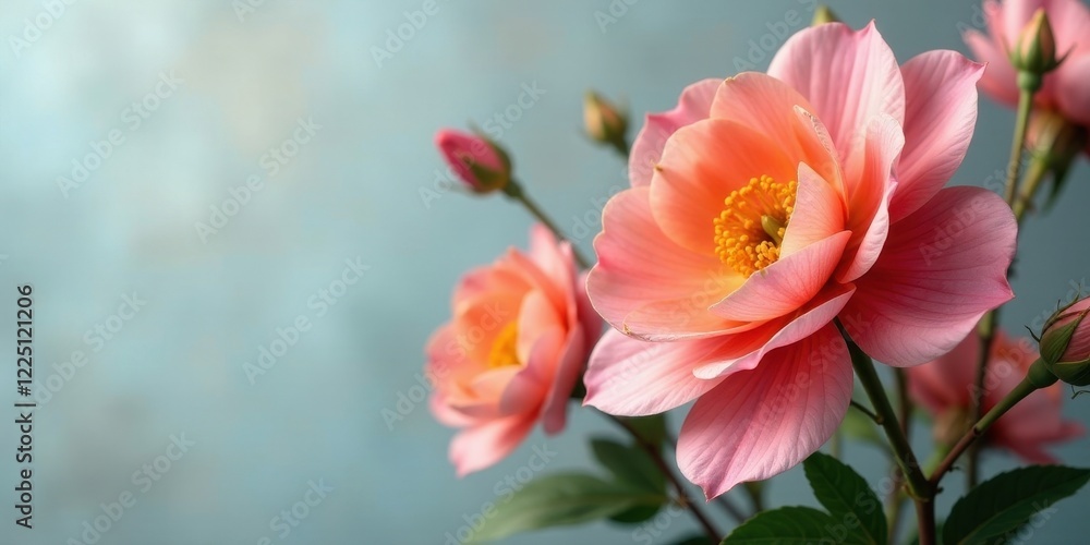 Delicate coral blossoms in soft focus, showcasing their intricate petal textures and vibrant hues against a muted backdrop. Delicate coral blossoms in soft focus, showcasing their intricate petal textures and vibrant hues against a muted backdrop.