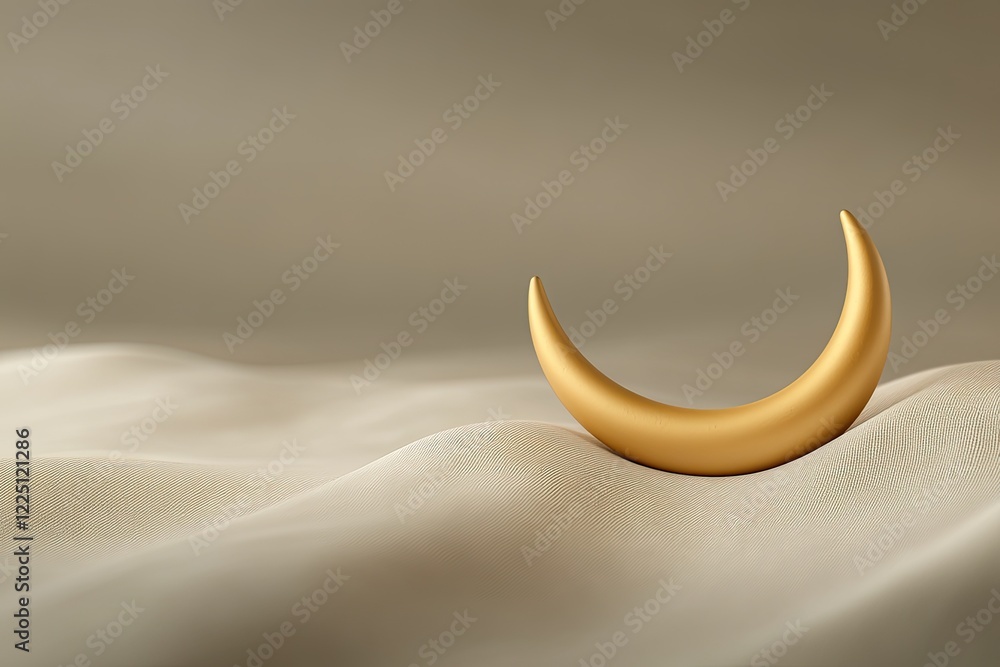 golden crescent moon ornament resting on textured fabric surface under soft warm lighting golden crescent moon ornament resting on textured fabric surface under soft warm lighting