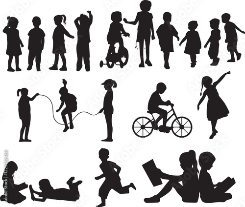 children silhouette happy playing