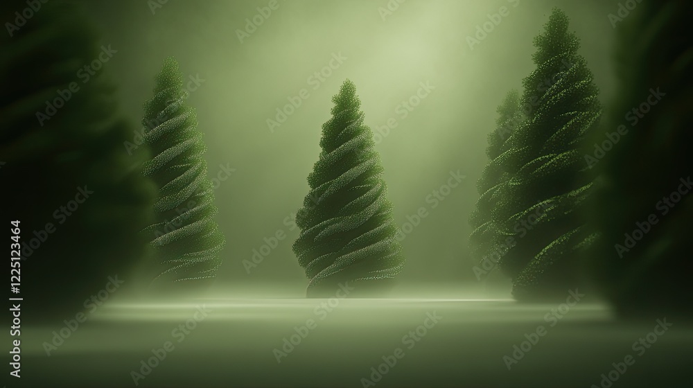 Fototapeta premium abstract glowing forest with luminescent trees growing in spirals surrounded by shimmering misty pathways
