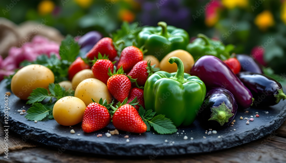 A close-up of a diverse selection of colorful fruits and vegetables, emphasizing freshness, variety, and natural vibrancy in a bountiful arrangement A close-up of a diverse selection of colorful fruits and vegetables, emphasizing freshness, variety, and natural vibrancy in a bountiful arrangement